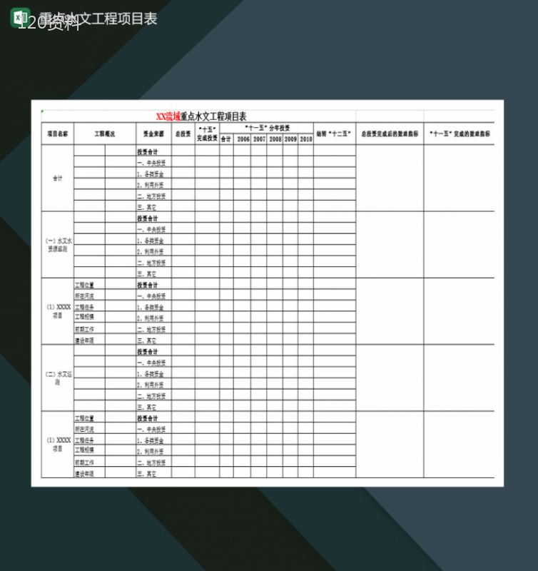 地区流域重点水文工程项目表Excel模板-1