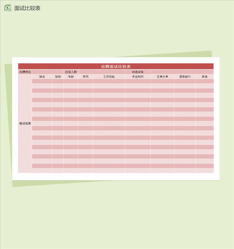 应聘面试成绩考核评定表Excel模板-1