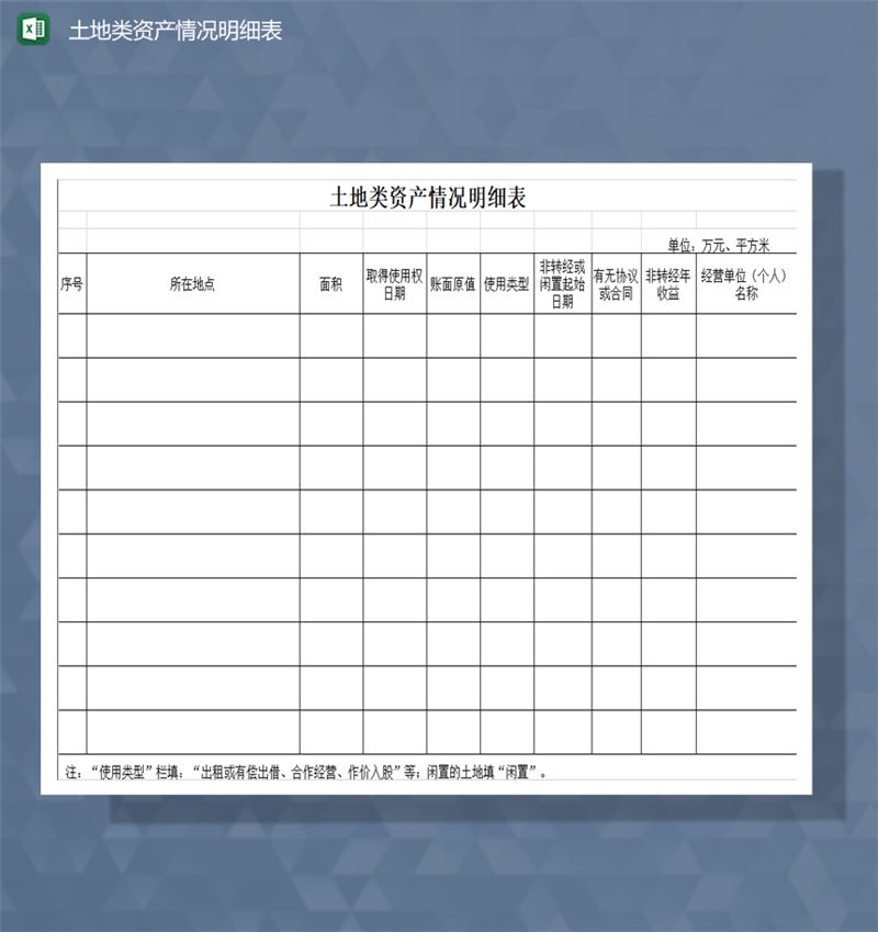 土地类资产情况明细表Excel模板-1