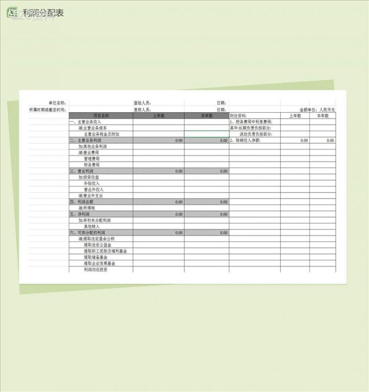 利润及利润分配表Excel表格模板-1
