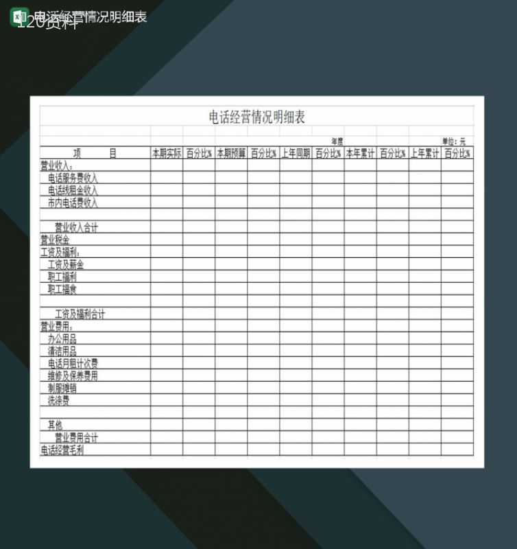 电话经营情况明细表Excel模板-1