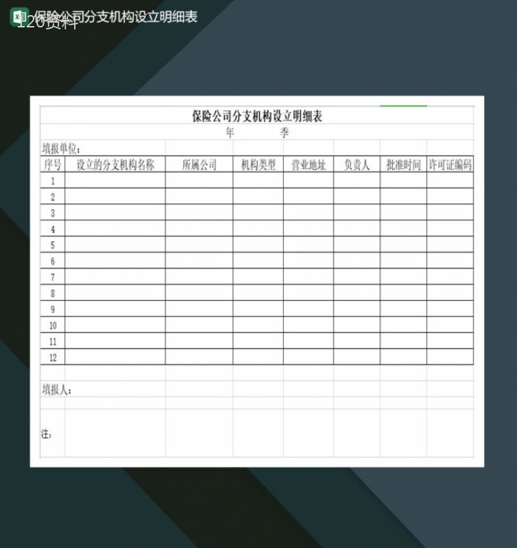 保险公司分支机构设立明细表Excel模板-1