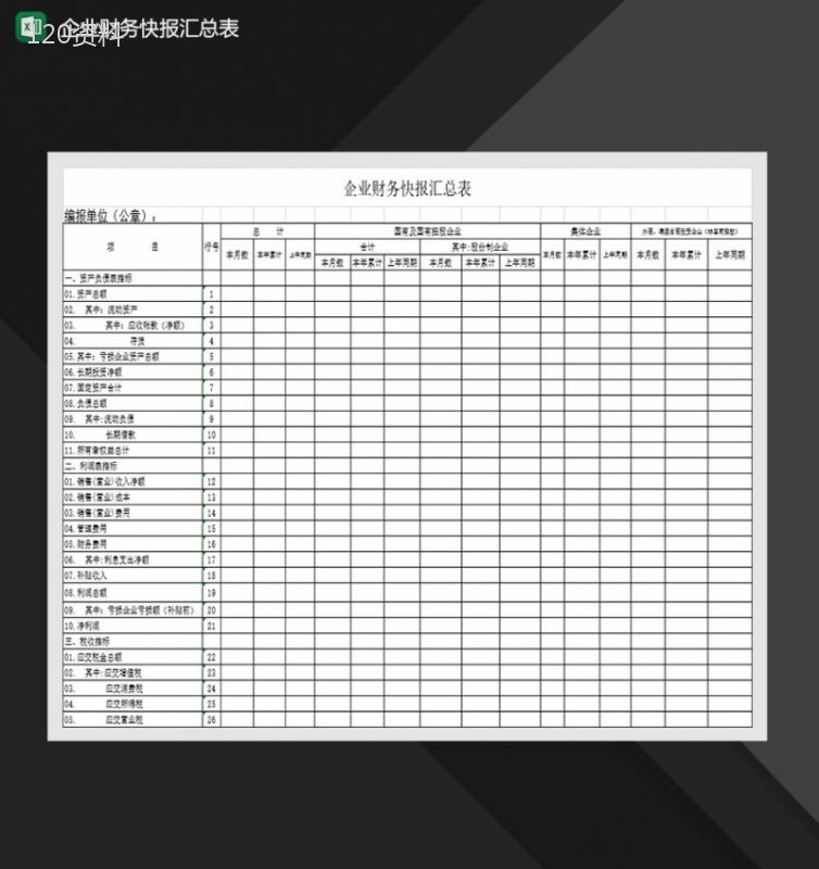 企业财务快报汇总表Excel模板-1