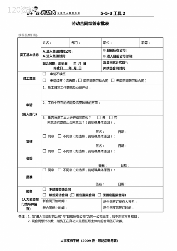 (完整版)劳动合同续签审批表