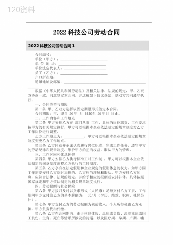 2022科技公司劳动合同