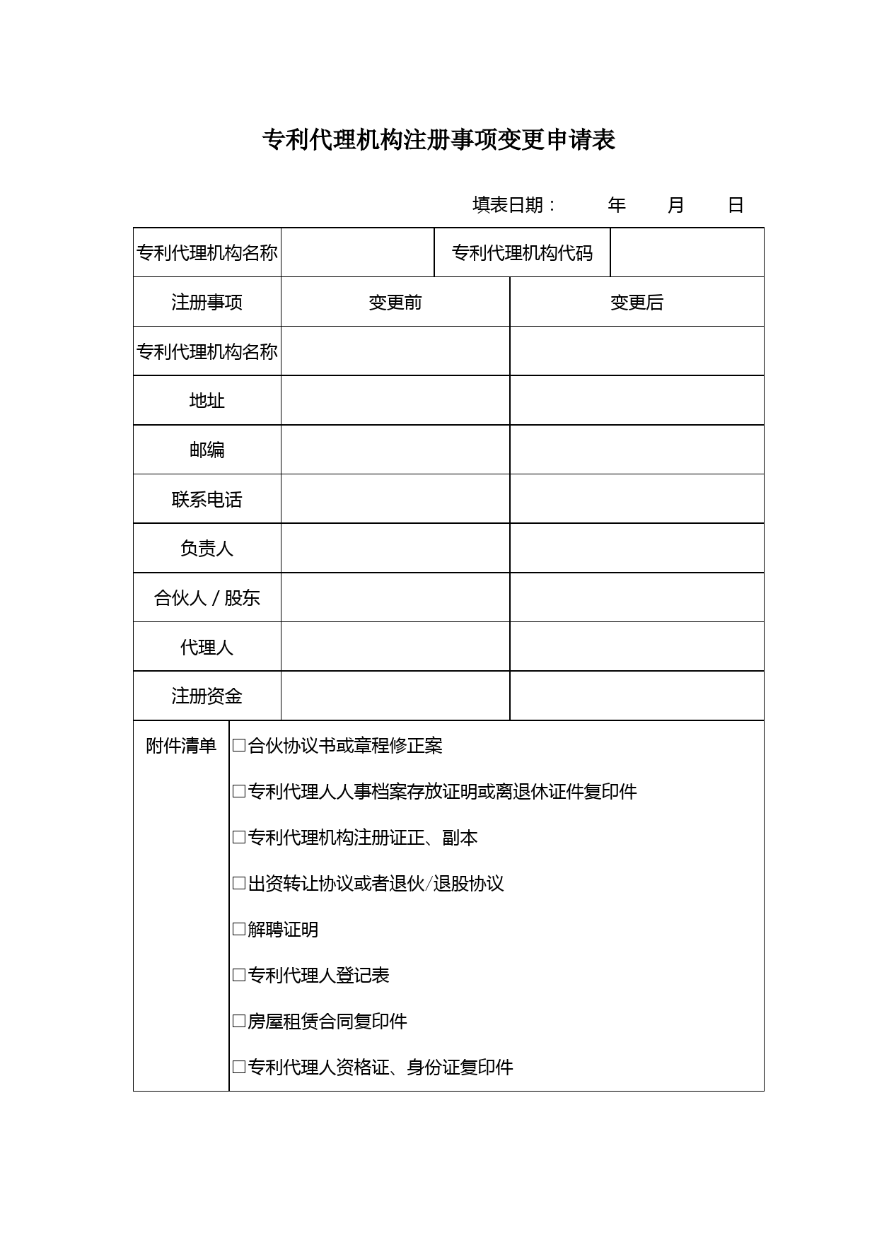 专利代理机构注册信息变更申请合同模板及流程说明