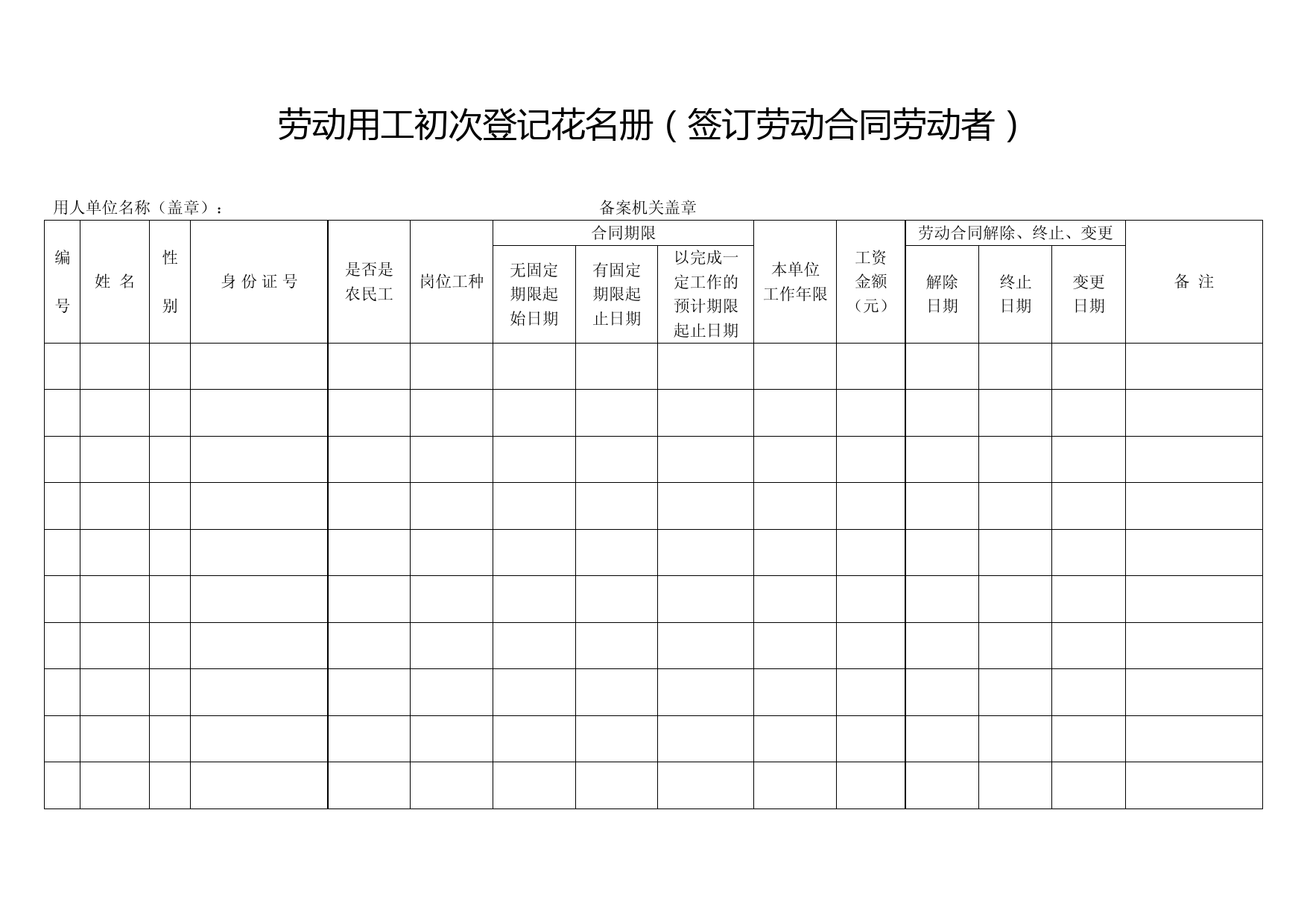 劳动合同登记备案表2