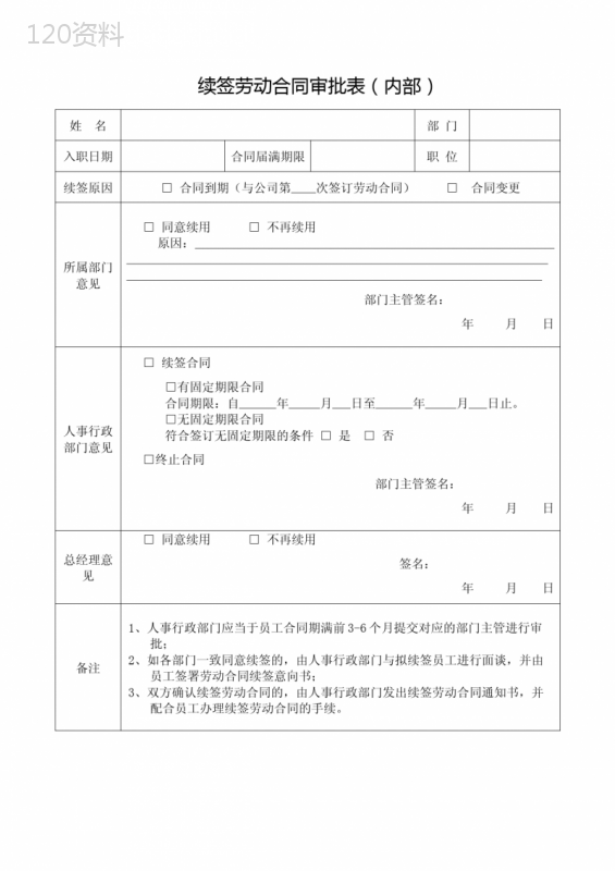 劳动合同续签审批表(内部)