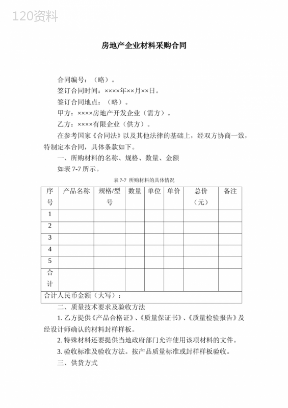 房地产企业材料采购合同