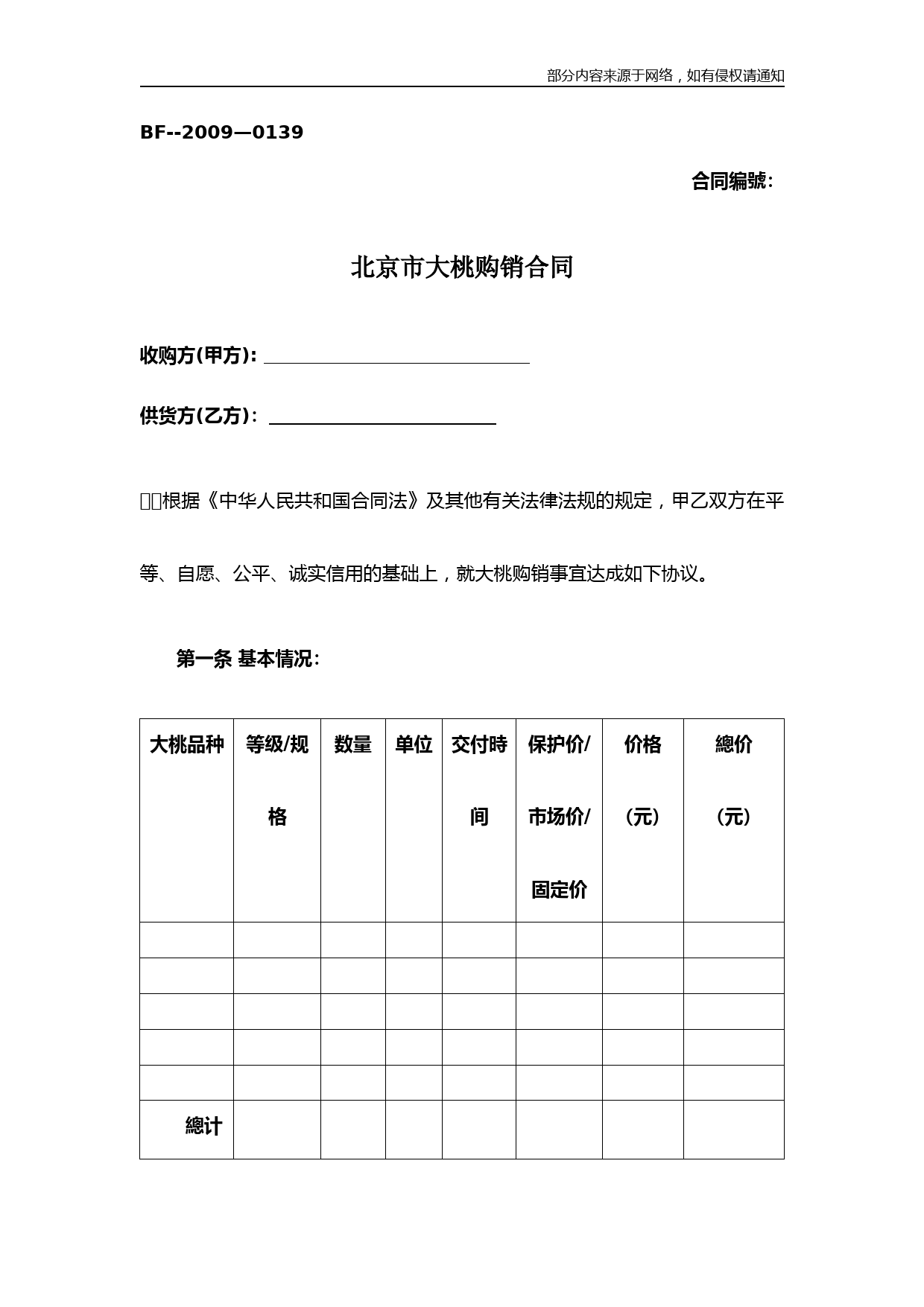 北京市大桃购销合同
