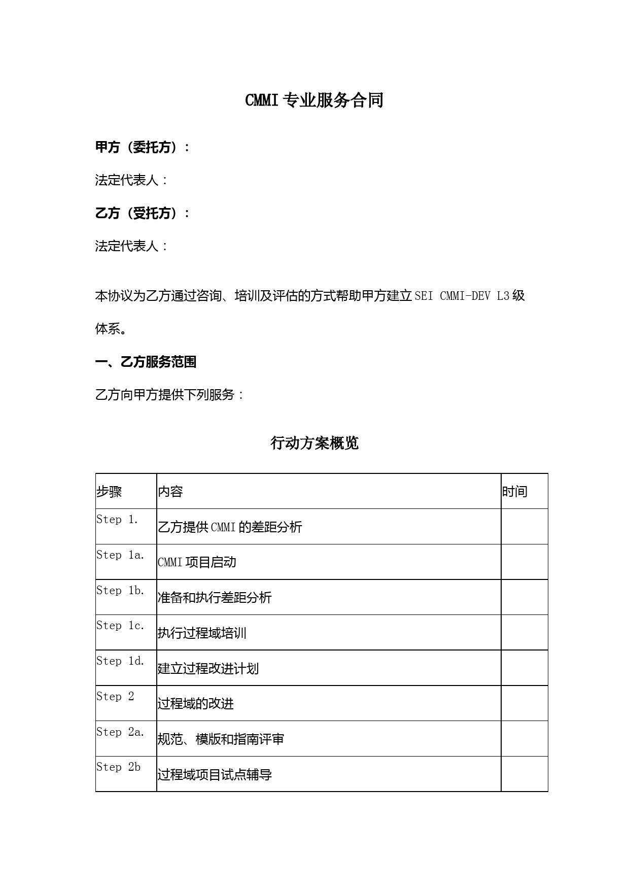 CMMI专业服务合同范本模板