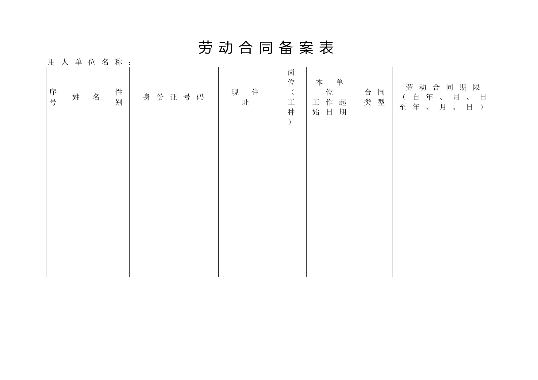 劳动合同备案表
