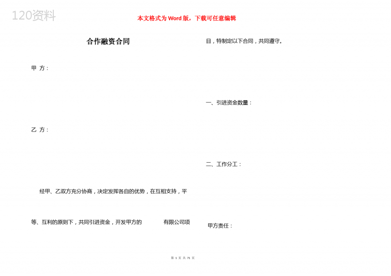 合作融资合同