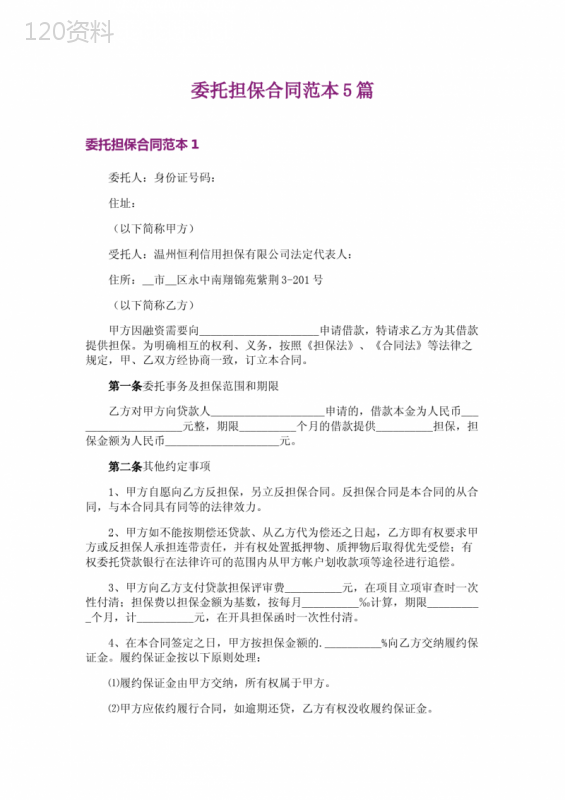 委托担保合同范本5篇