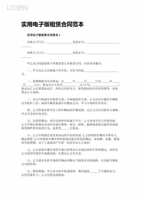 实用电子版租赁合同范本