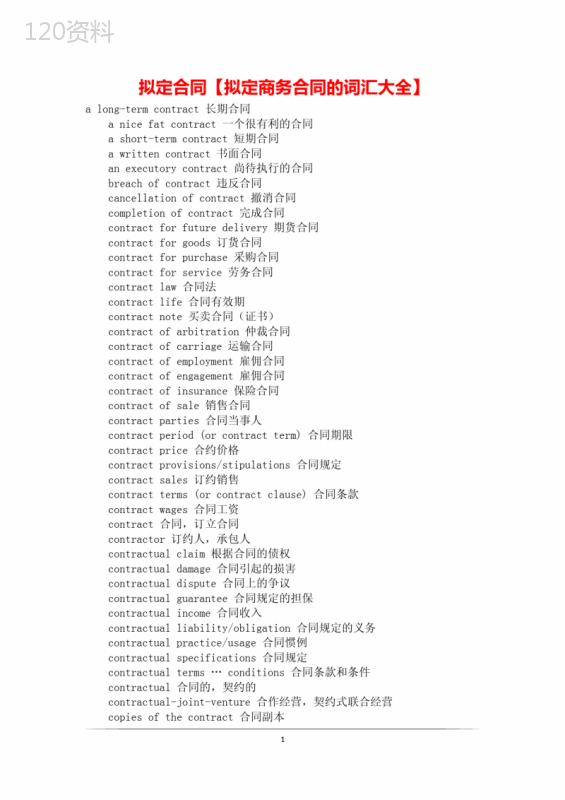 拟定合同【拟定商务合同的词汇大全】