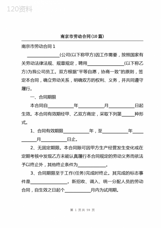 南京市劳动合同(10篇)