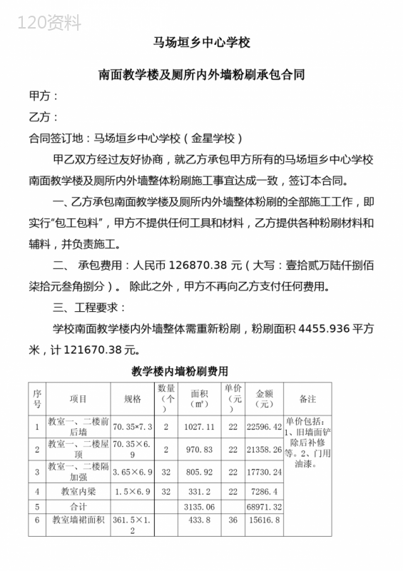 房屋外墙粉刷承包合同甲方