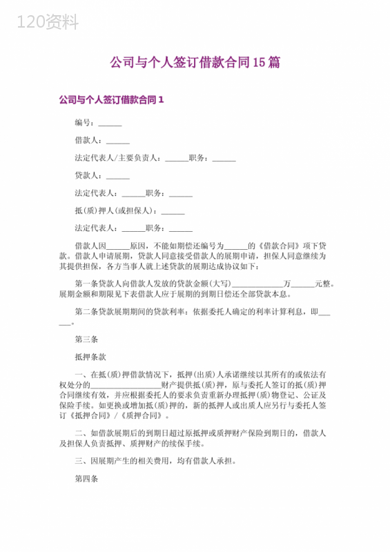 公司与个人签订借款合同15篇