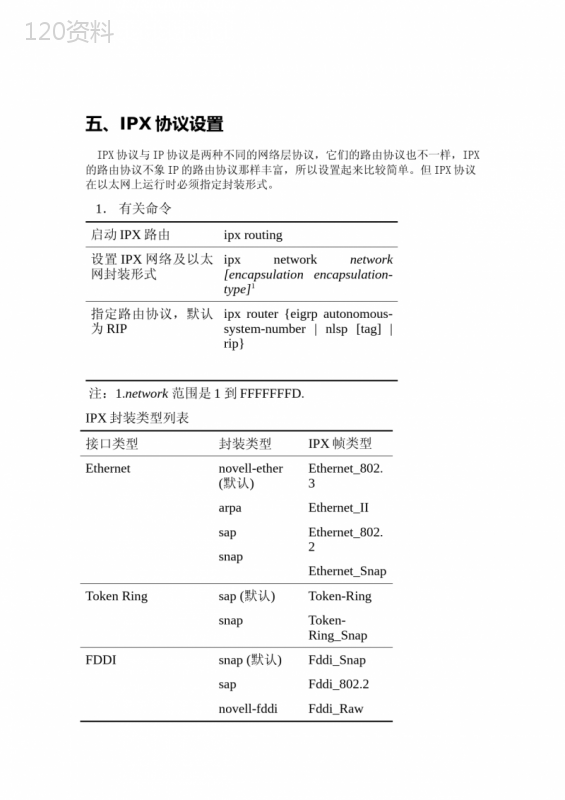 五、IPX协议设置
