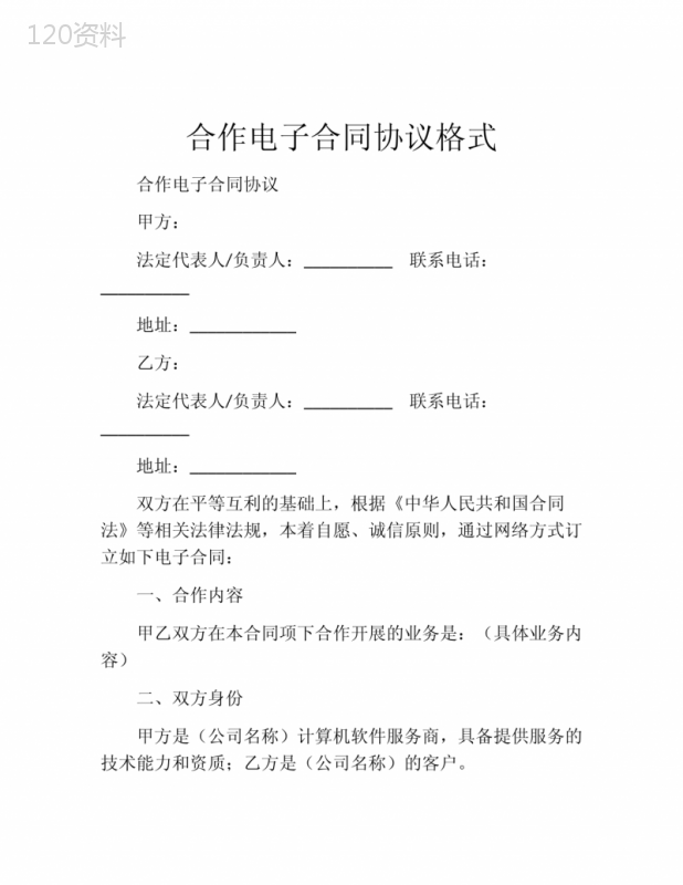 合作电子合同协议格式