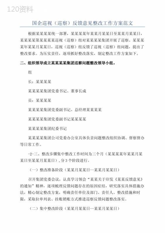 国企巡视(巡察)反馈意见整改工作方案范文