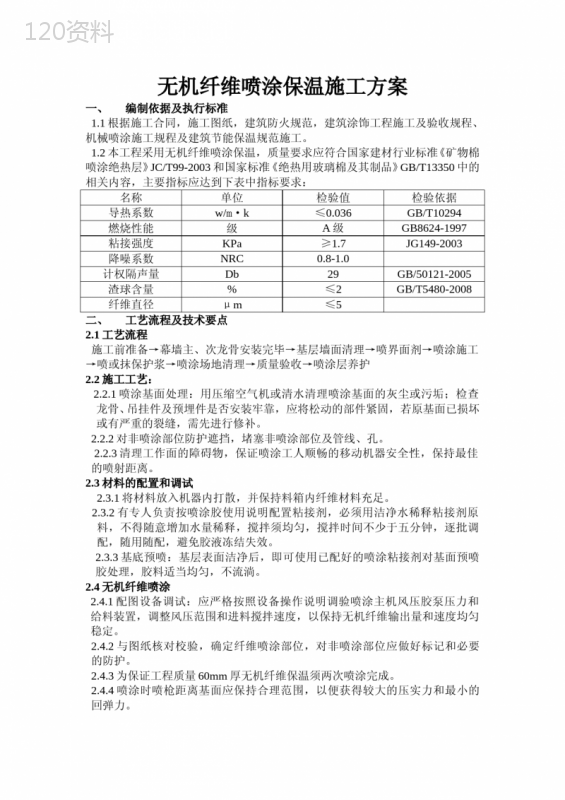 无机纤维喷涂保温施工方案