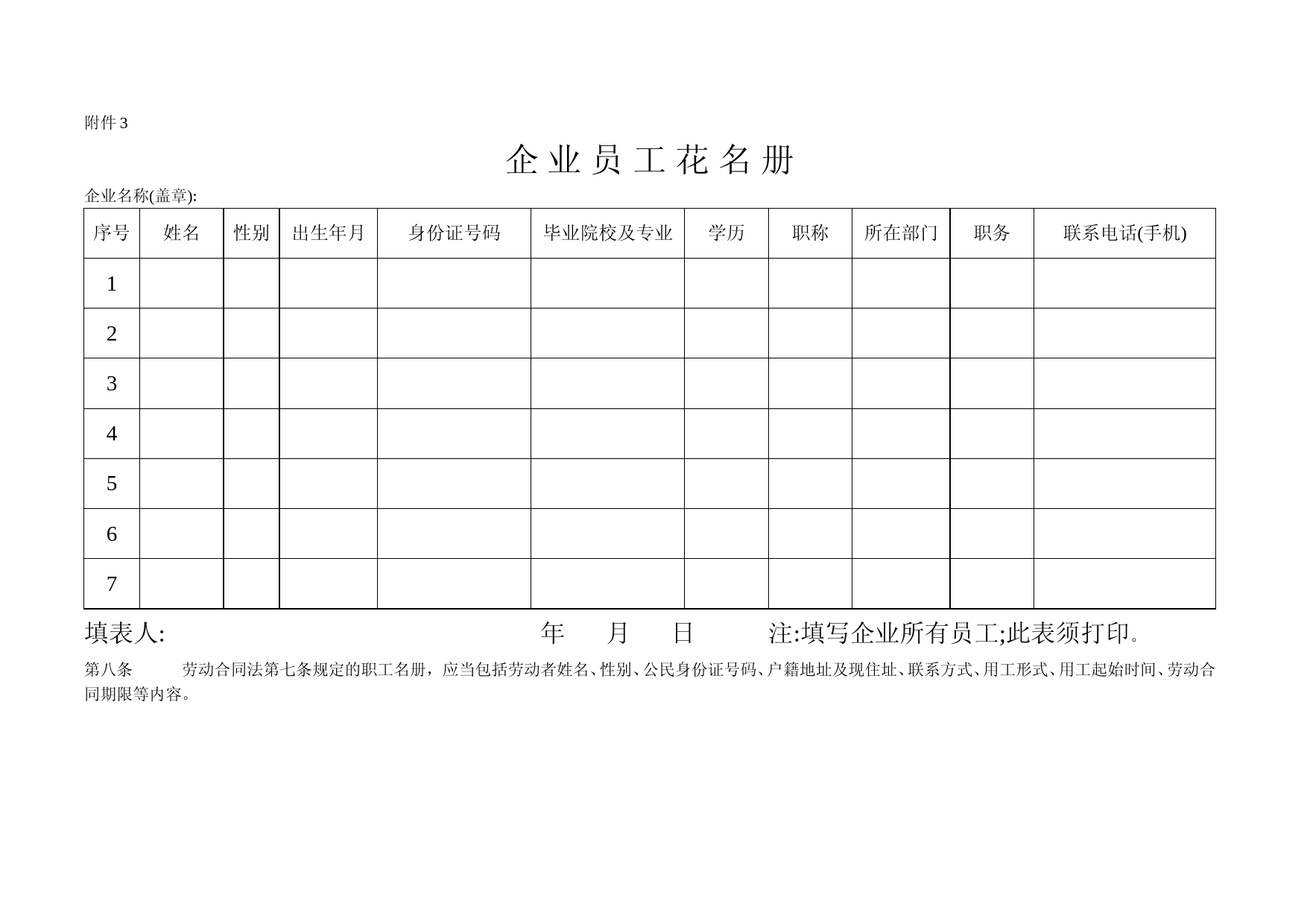 (完整版)企业员工花名册