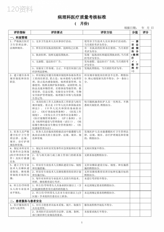 病理科医疗质量评价体系与考核标准