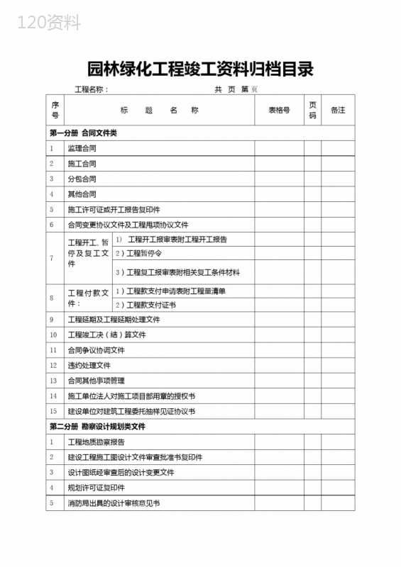 (完整版)园林绿化工程竣工资料归档目录大全