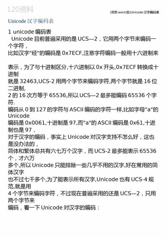 (完整word版)Unicode汉字编码表