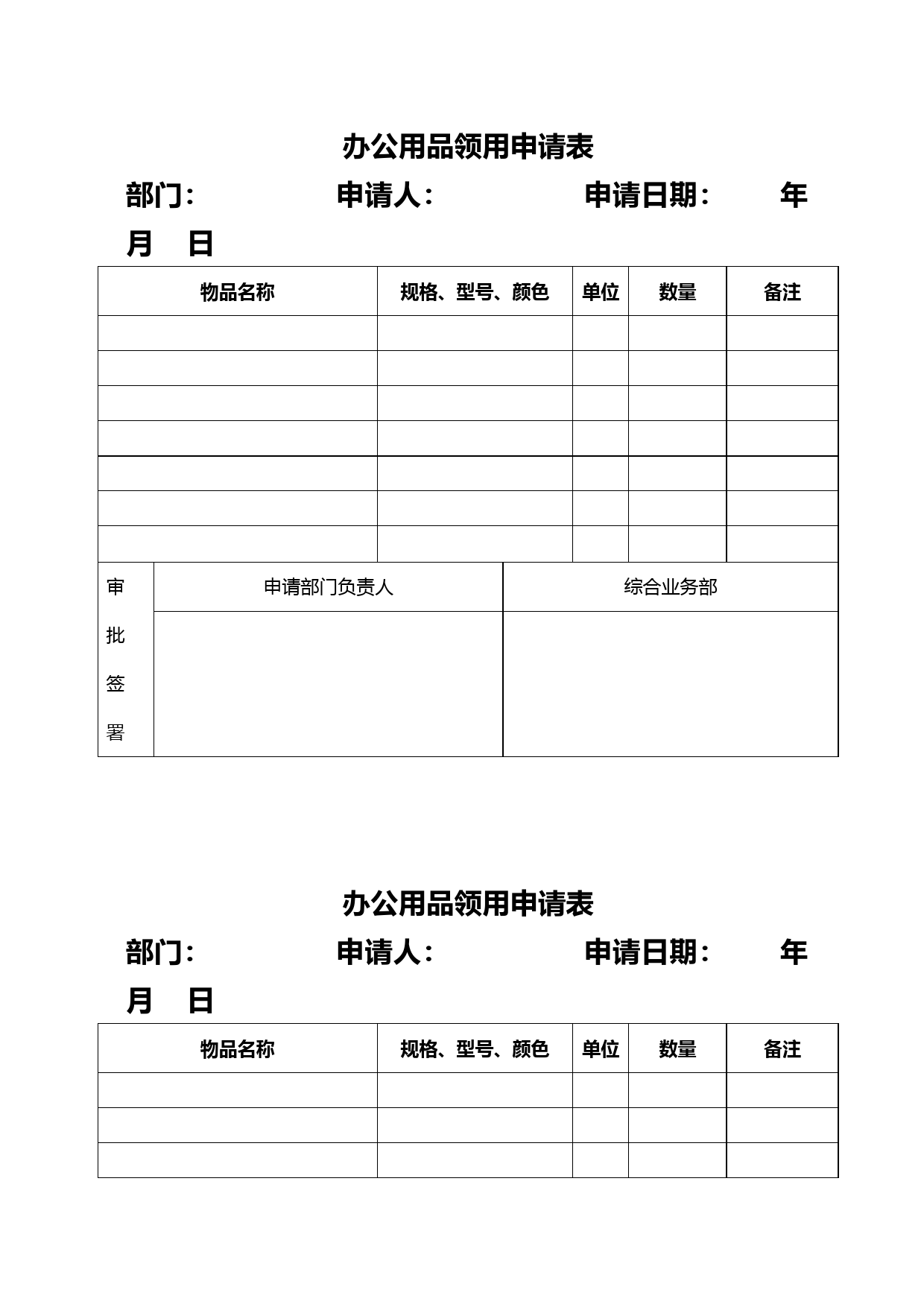 办公用品领用申请表(1)