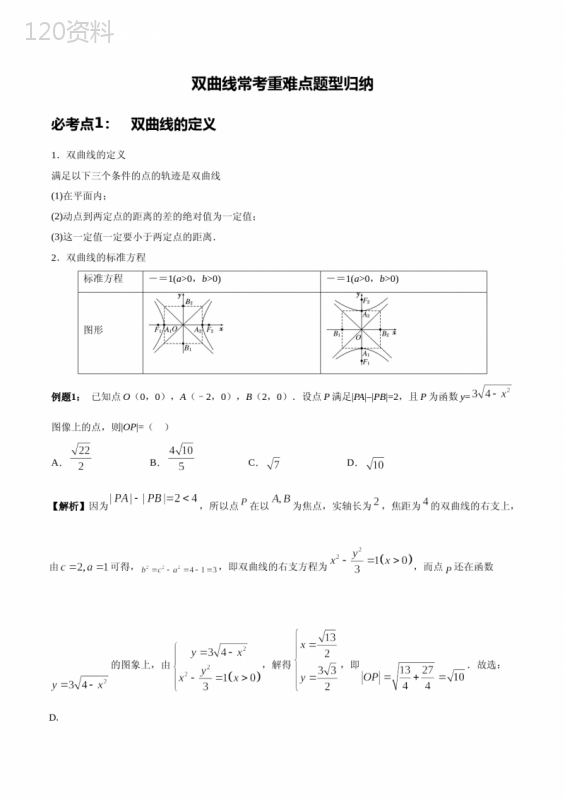 双曲线重难点题型归纳