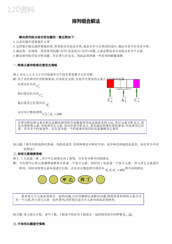高三数学排列组合20种解题方法汇总含例题及解析