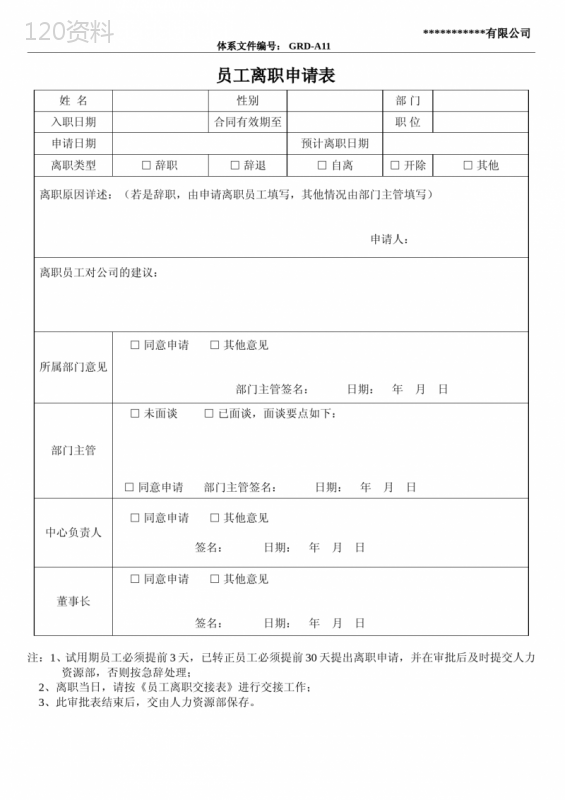 员工离职申请表 (1)