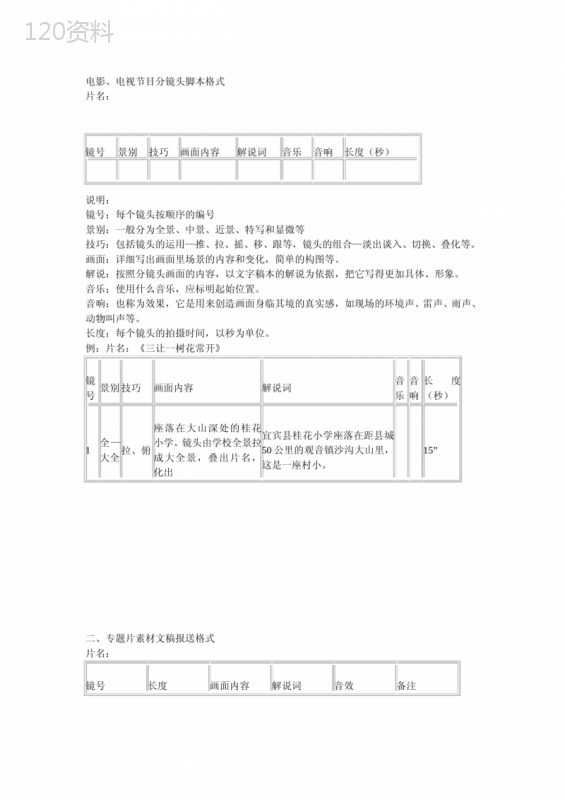 电影、电视节目分镜头脚本格式