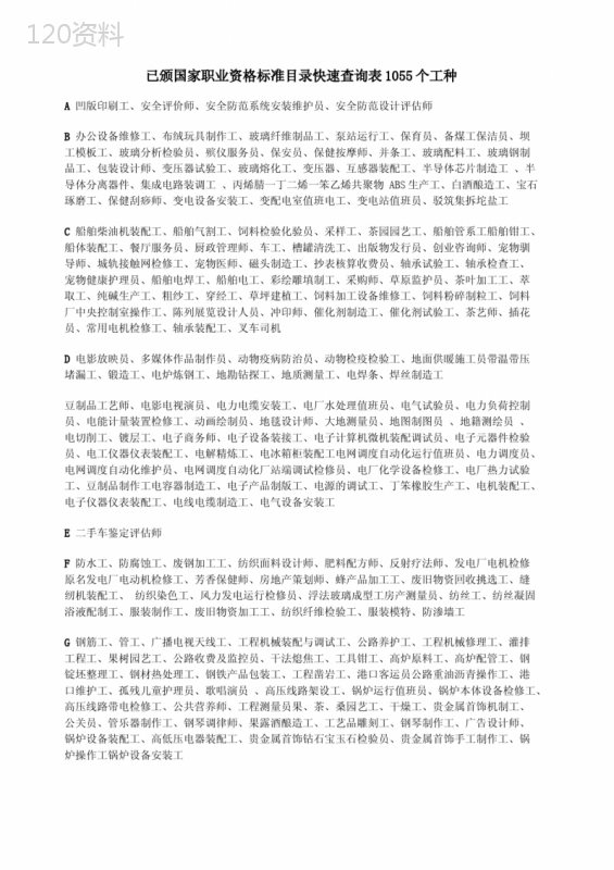 国家职业资格标准目录快速查询表 (1)