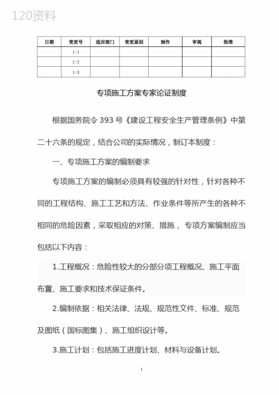 专项施工方案专家论证制度