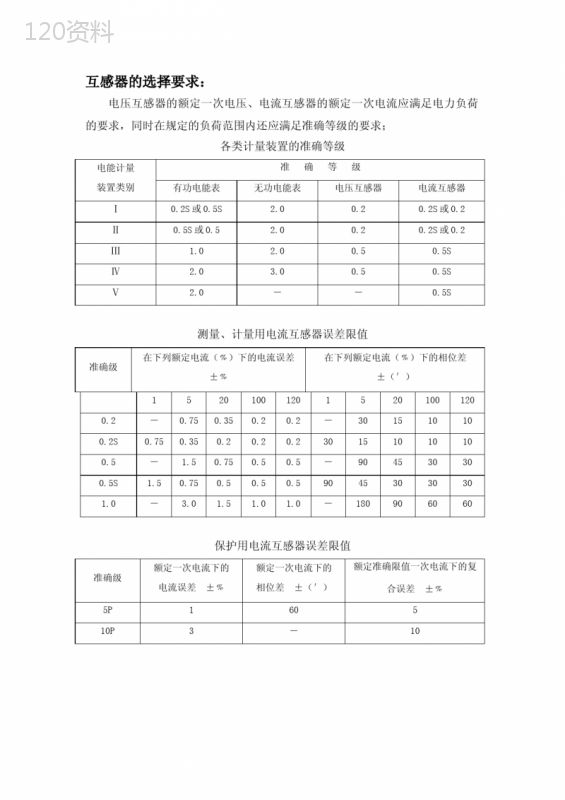 互感器的选择要求