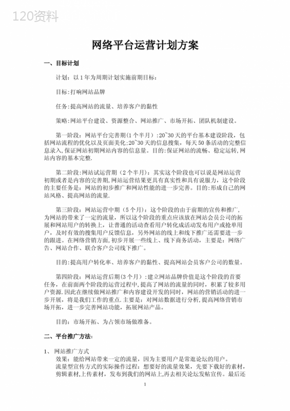 网络平台运营计划方案