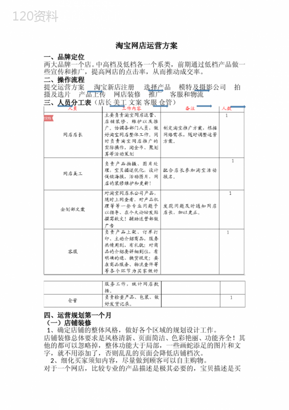 (完整word版)淘宝店运营方案(word文档良心出品)