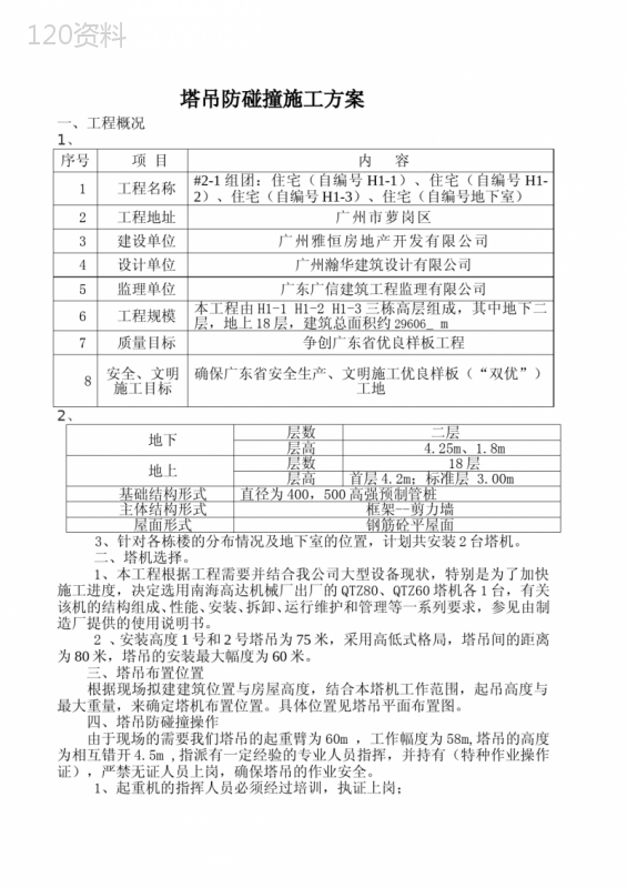 塔吊防碰撞专项施工方案(完整版)