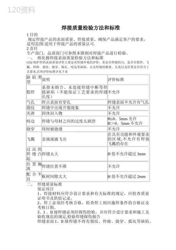 焊接质量检验方法和标准