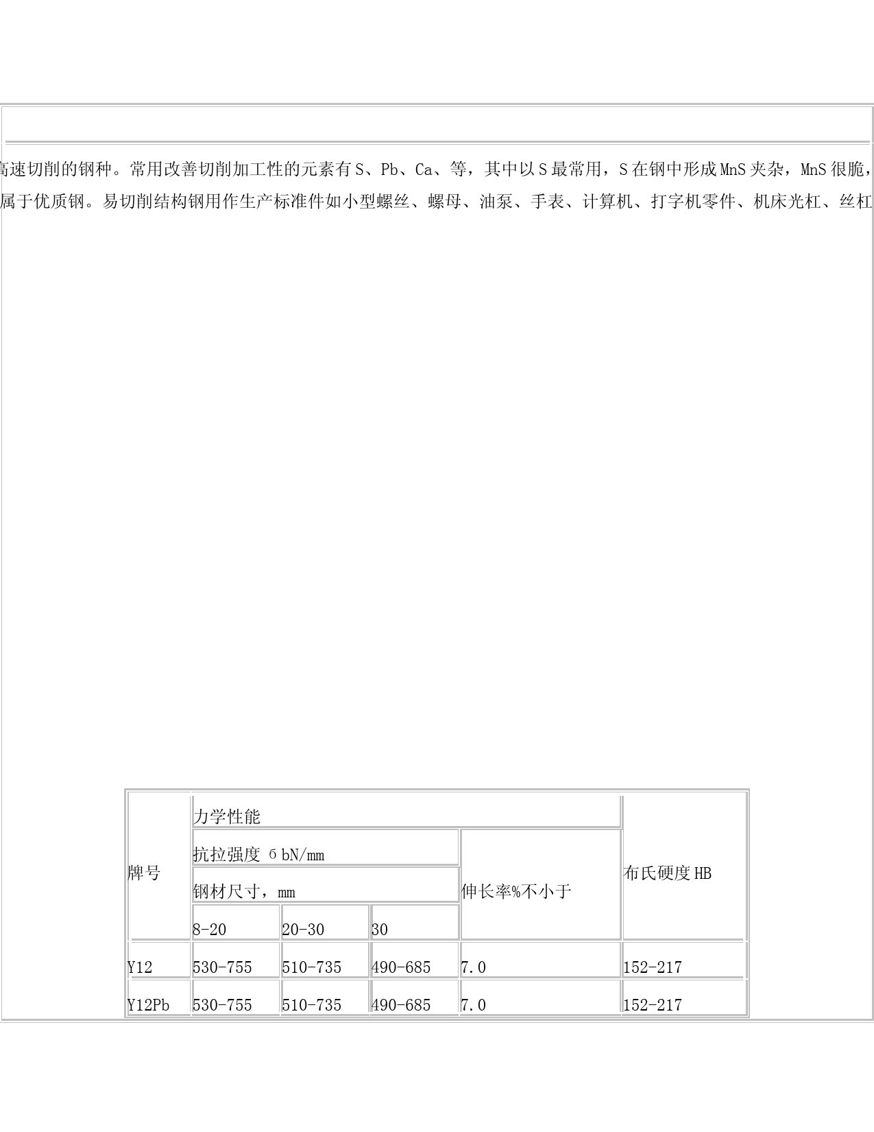 易切削结构钢机械性能