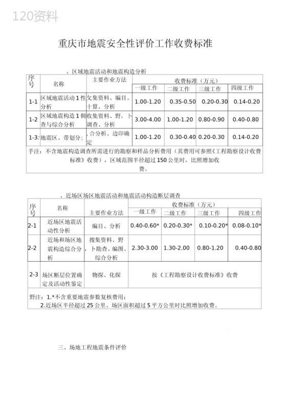 重庆地震安全性评价工作收费标准