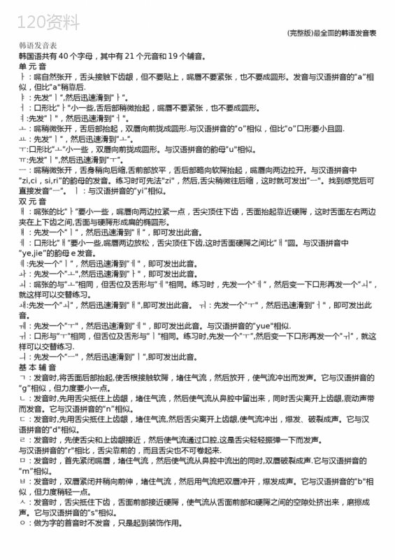 (完整版)最全面的韩语发音表