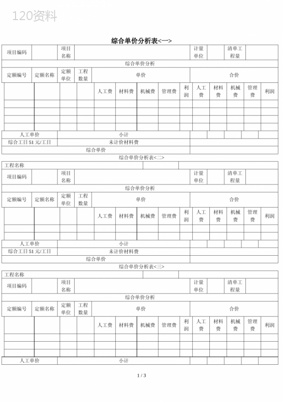 [建筑]综合单价分析表