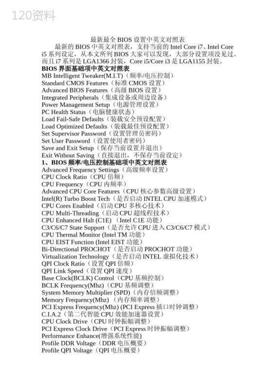 最新最全BIOS设置中英文对照表(已发)