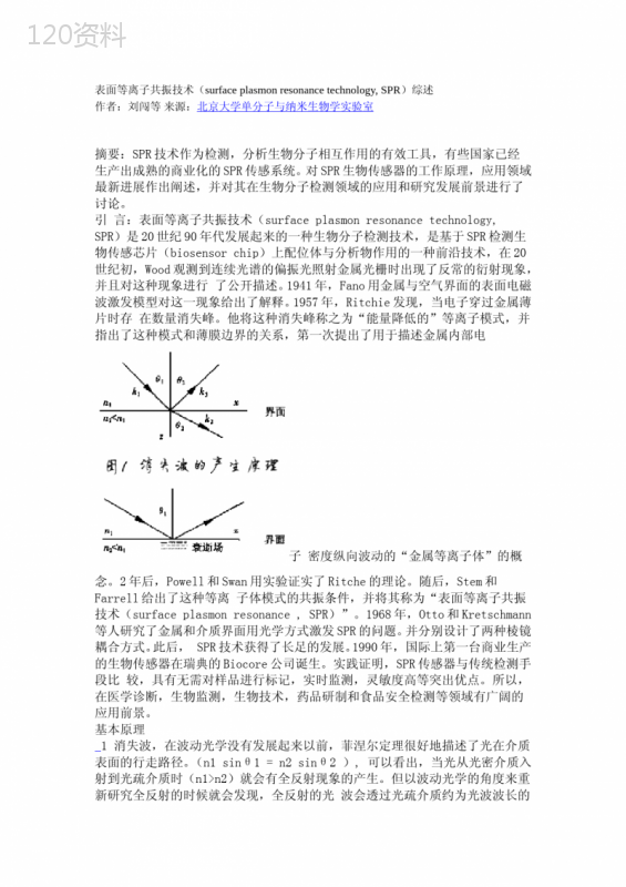 表面等离子共振技术SPR综述