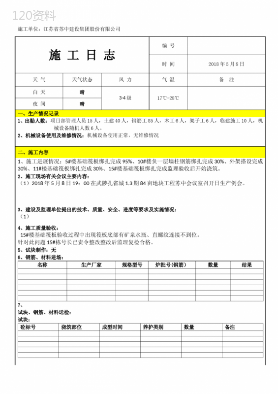 (完整版)施工日志模板